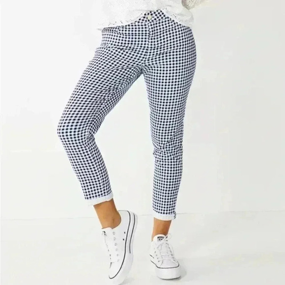 Draper James RSVP Pants Women's 8 Blue Gingham Stretch Ankle Cotton Blend - Picture 2 of 8